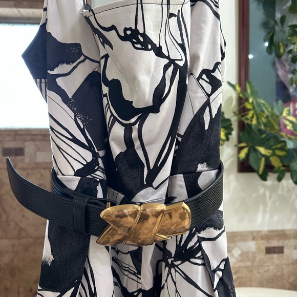 NWT Donna Karan New York Black & White Floral Square Neck Belted Maxi Dress S16 - Picture 7 of 16